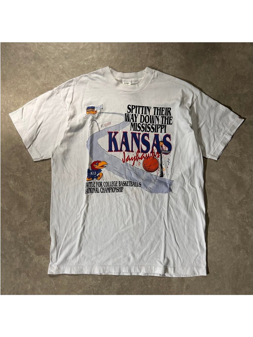 90's Vintage Kansas Jayhawks March Madness White T-Shirt -XL